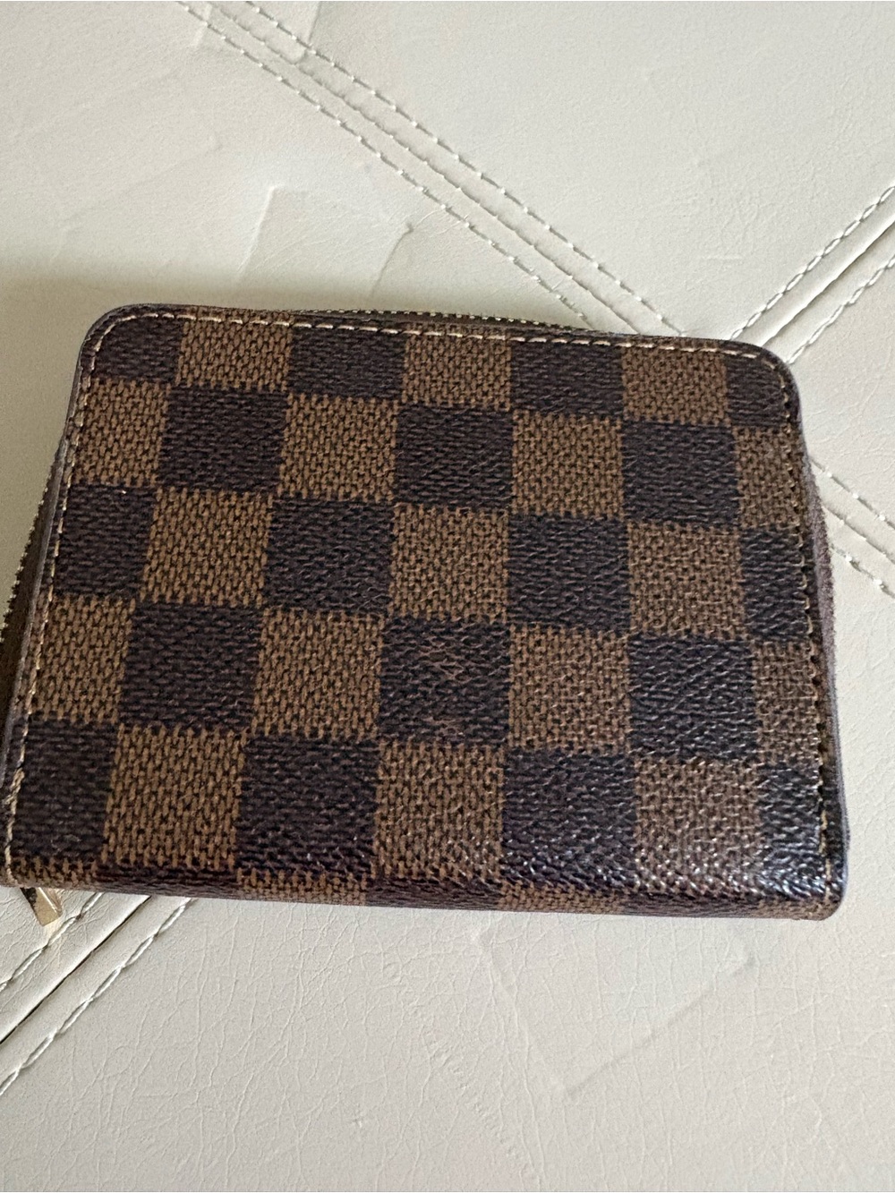 Brown Checkerboard Zip Wallet - Picture 2 of 3